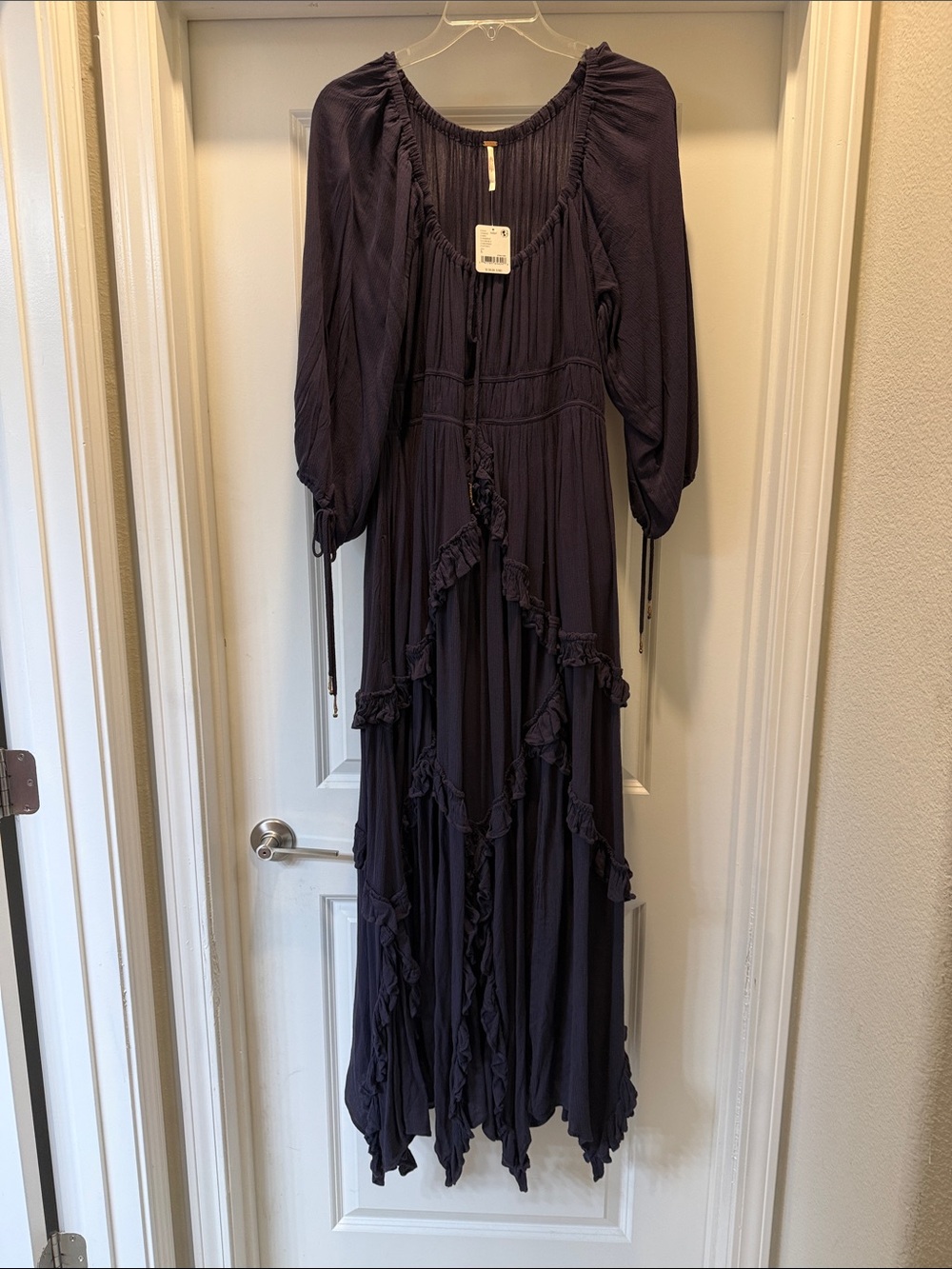Free People Navy Ruffle-Trim Maxi Dress